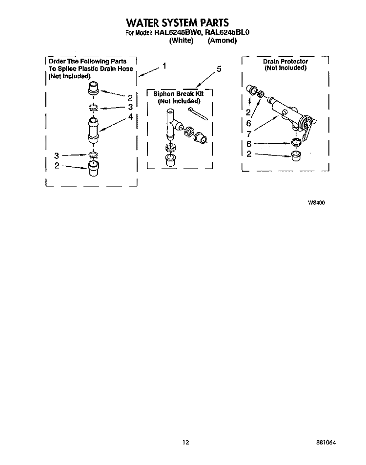WATER SYSTEM Diagram and Parts List for RAL6245BL0  Whirlpool Washer