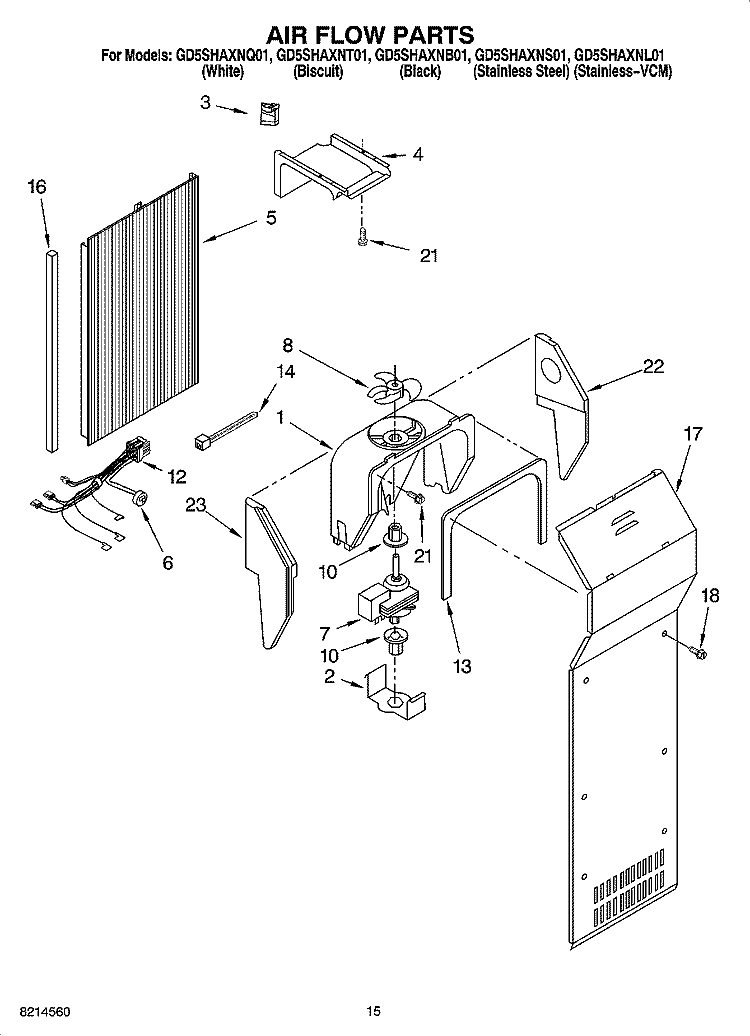 AIR FLOW PARTS Diagram and Parts List for GD5SHAXNB01  Whirlpool Refrigerator