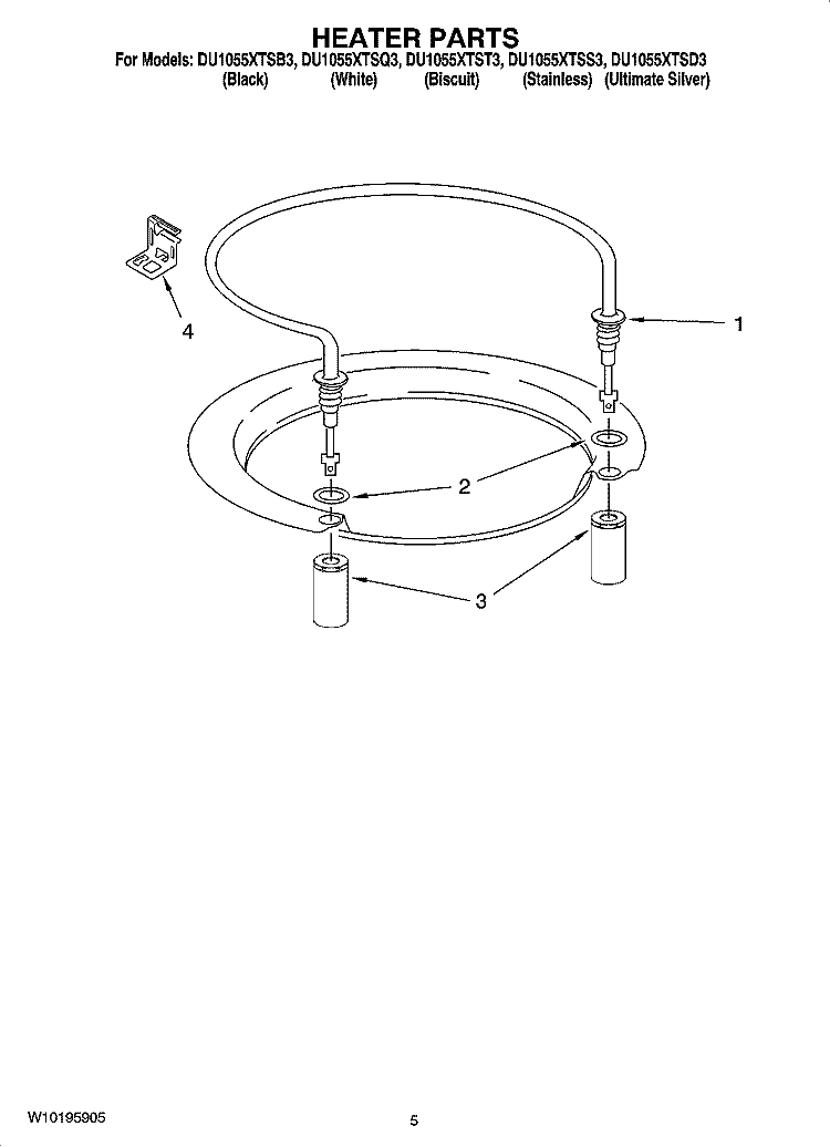 HEATER PARTS Diagram and Parts List for DU1055XTST3  Whirlpool Dishwasher