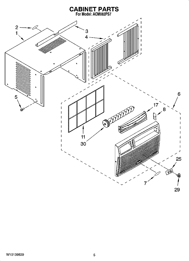 CABINET PARTS Diagram and Parts List for ACM082PS7  Whirlpool Air Conditioner