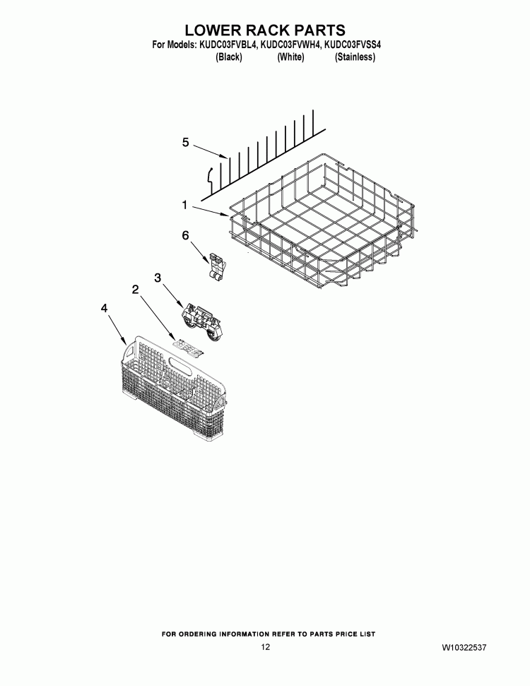 LOWER RACK PARTS Diagram and Parts List for KUDC03FVBL4  KitchenAid Dishwasher