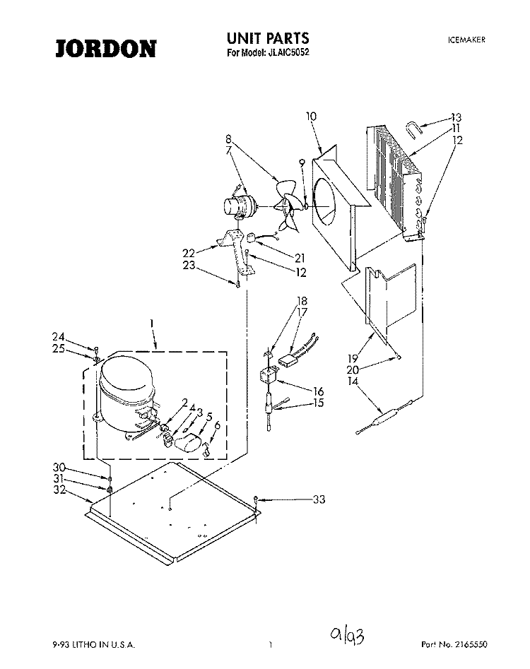 UNIT, LITERATURE Diagram and Parts List for JLAIC5052  Whirlpool Ice Maker