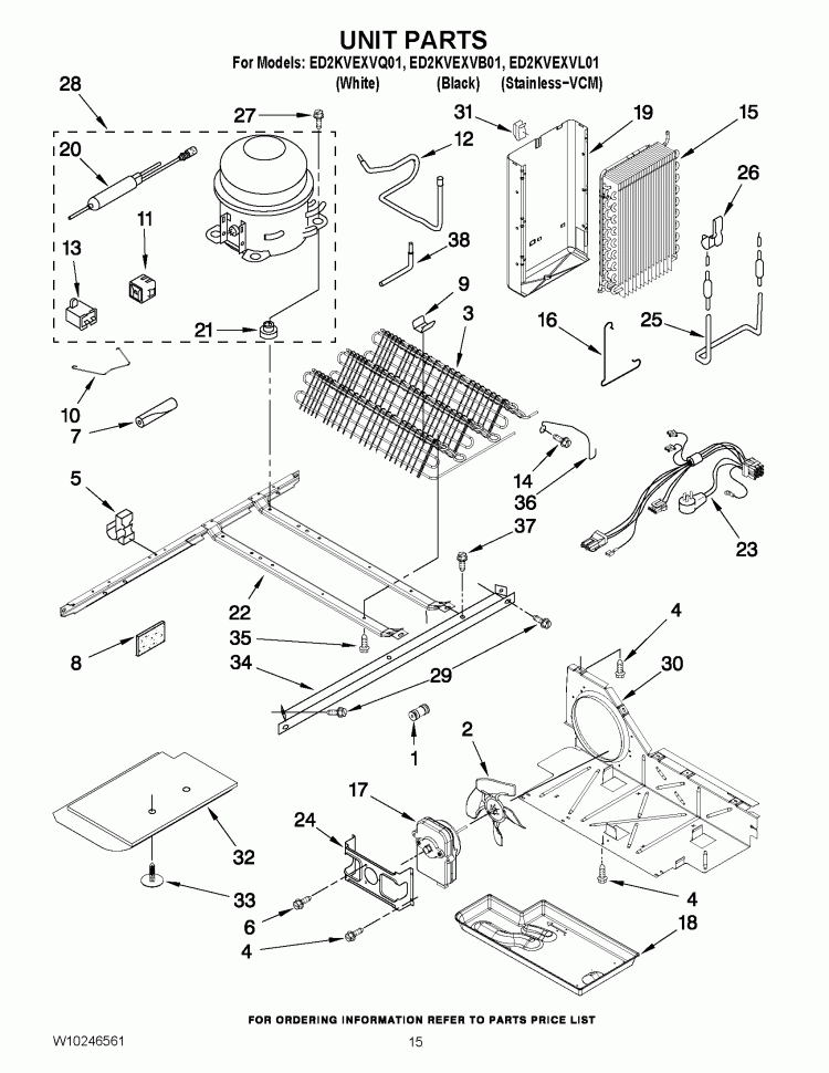 UNIT PARTS Diagram and Parts List for ED2KVEXVB01  Whirlpool Refrigerator