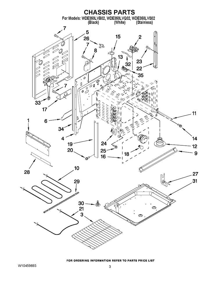CHASSIS PARTS Diagram and Parts List for WDE350LVQ02  Whirlpool Range