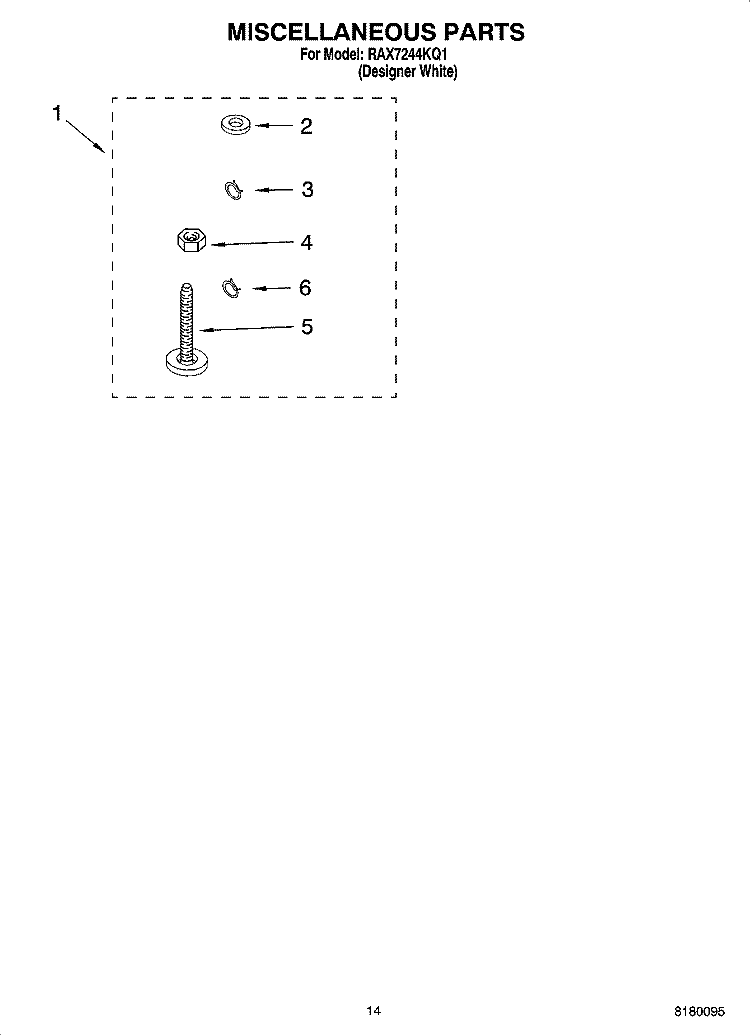 MISCELLANEOUS PARTS - OPTIONAL PARTS (NOT INCLUDED) Diagram and Parts List for RAX7244KQ1  Roper Washer