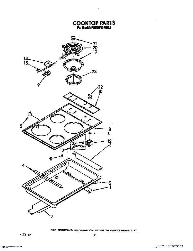 COOKTOP Diagram and Parts List for KEDS100WAL1  KitchenAid Range