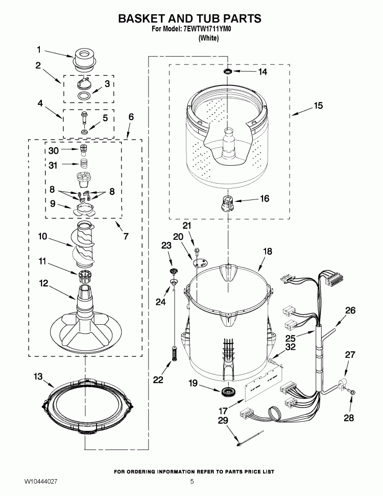 BASKET AND TUB PARTS Diagram and Parts List for 7EWTW1711YM0  Whirlpool Washer