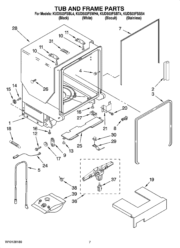 TUB AND FRAME PARTS Diagram and Parts List for KUDS03FSSS4  KitchenAid Dishwasher