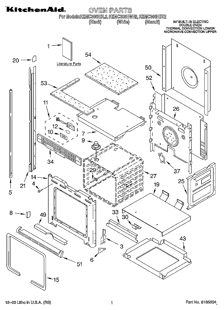 OVEN, LITERATURE Diagram and Parts List for KEMC308HWH2  KitchenAid Microwave Oven Combo