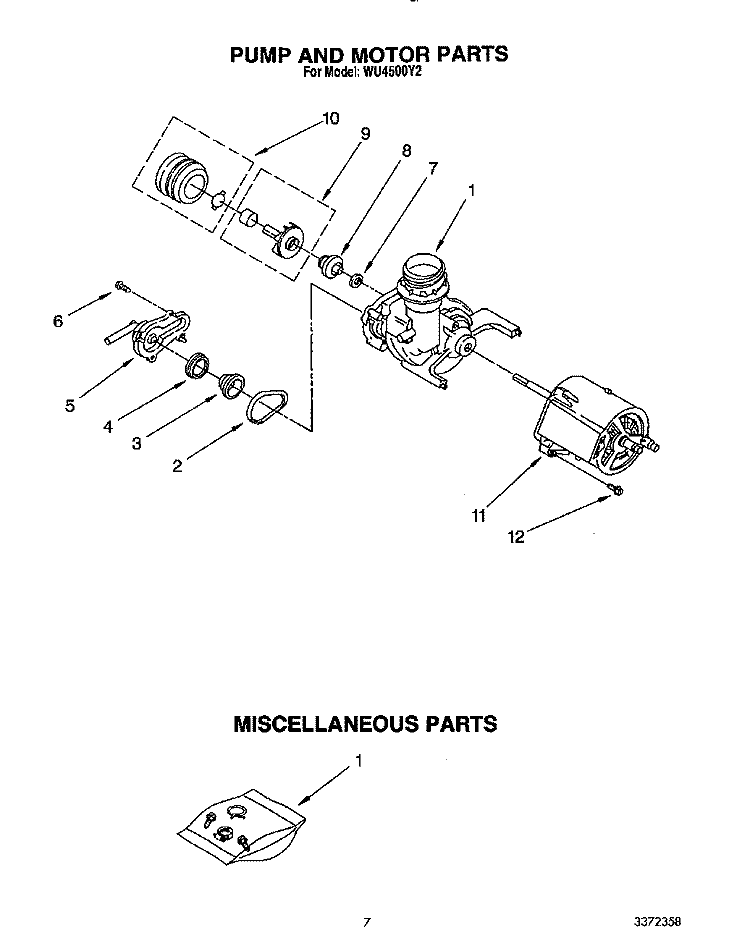 PUMP AND MOTOR, MISCELLANEOUS Diagram and Parts List for WU4500Y2  Roper Dishwasher