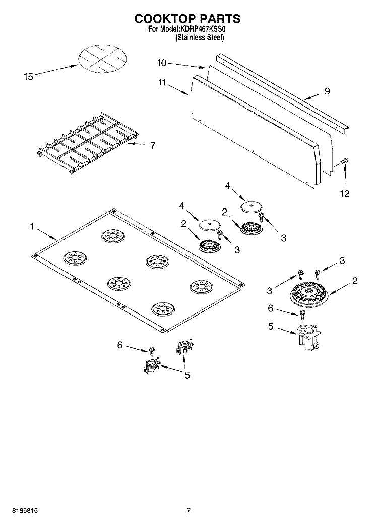 COOKTOP Diagram and Parts List for KDRP467KSS0  KitchenAid Range
