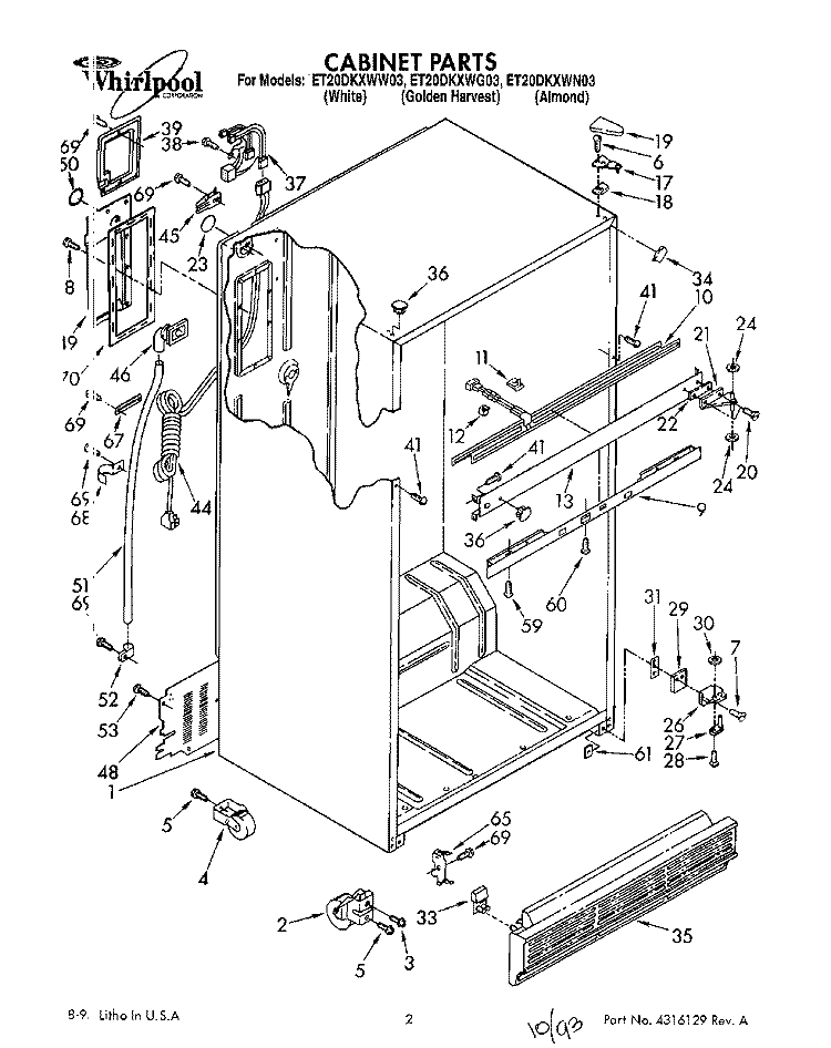 CABINET Diagram and Parts List for ET20DKXWW03  Whirlpool Refrigerator