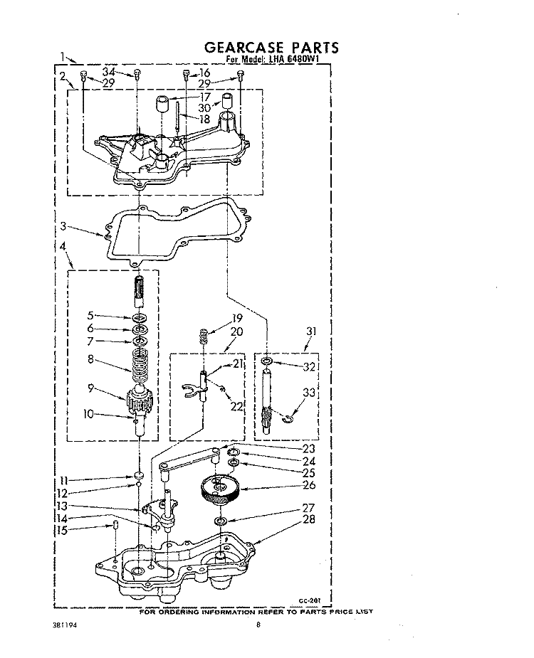 GEARCASE Diagram and Parts List for LHA6480W1  Whirlpool Washer