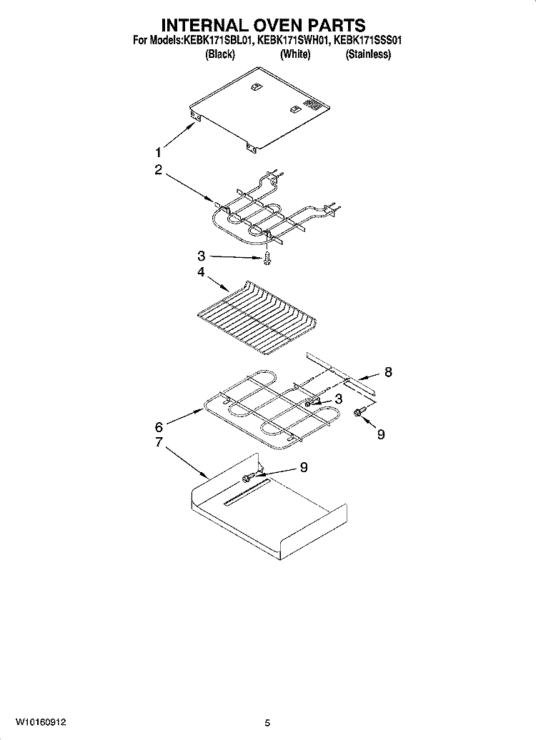 INTERNAL OVEN PARTS Diagram and Parts List for KEBK171SBL01  KitchenAid Wall Oven