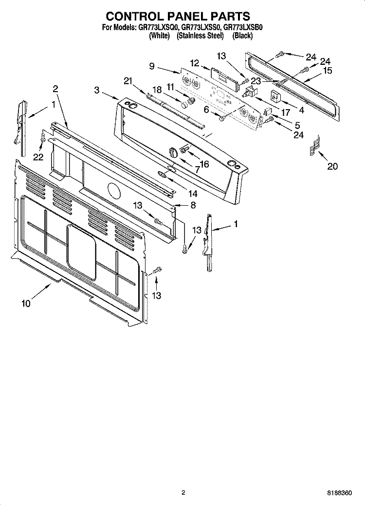 CONTROL PANEL PARTS Diagram and Parts List for GR773LXSQ0  Whirlpool Range
