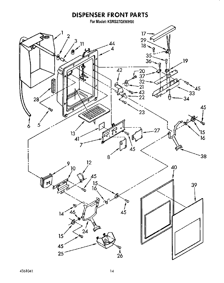 DISPENSER FRONT Diagram and Parts List for KSRS27QXWH00  KitchenAid Refrigerator