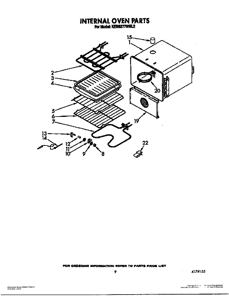 INTERNAL OVEN Diagram and Parts List for KEBS277WBL2  KitchenAid Wall Oven