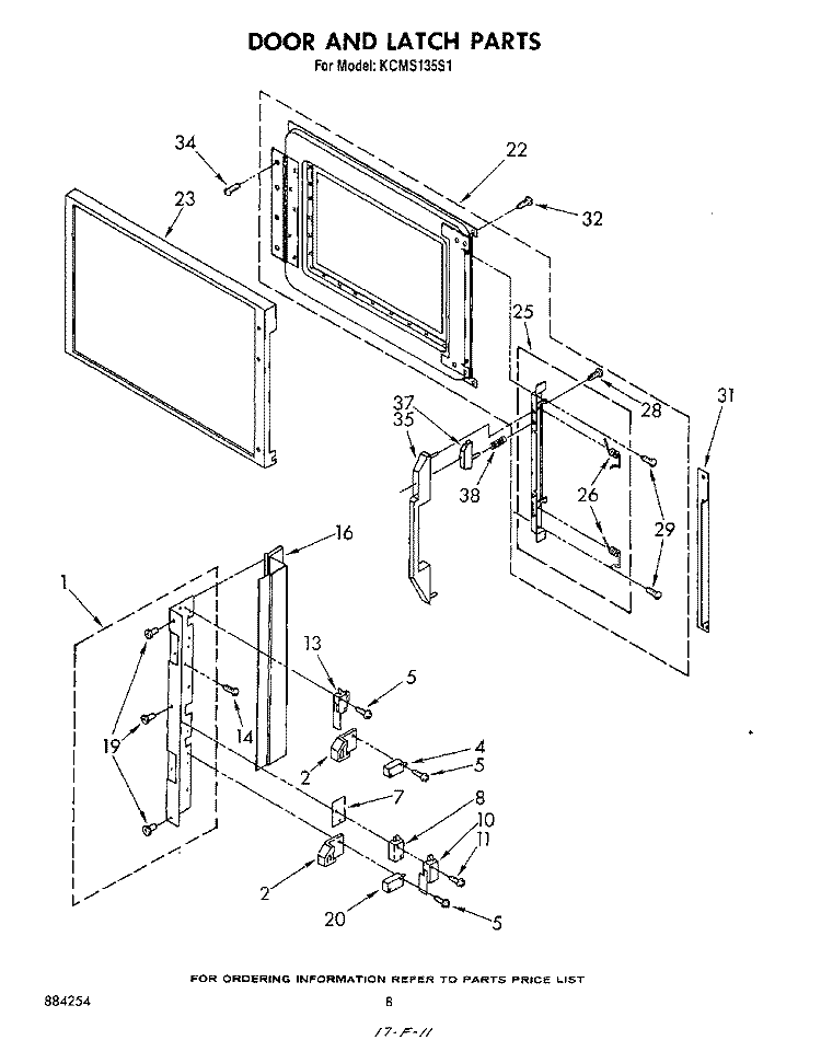 DOOR AND LATCH Diagram and Parts List for KCMS135S1  KitchenAid Microwave