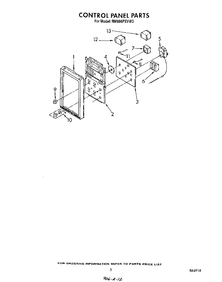 CONTROL PANEL Diagram and Parts List for RM996PXVN3  Whirlpool Microwave Oven Combo