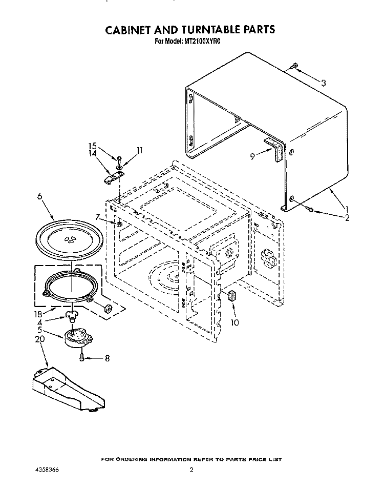 CABINET AND TURNTABLE Diagram and Parts List for MT2100XYR0  Whirlpool Microwave