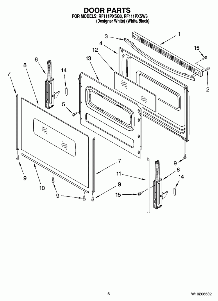 DOOR PARTS, OPTIONAL PARTS (NOT INCLUDED) Diagram and Parts List for RF111PXSW3  Whirlpool Range