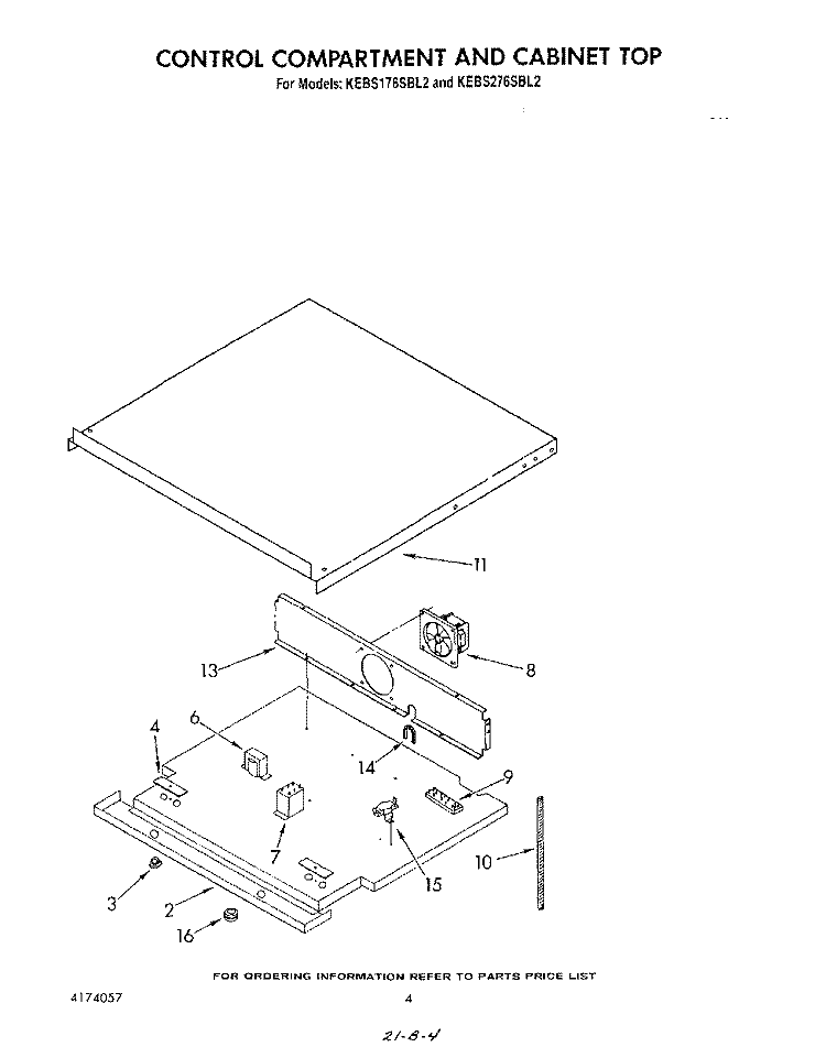 CONTROL COMPARTMENT AND CABINET TOP Diagram and Parts List for KEBS176SBL2  KitchenAid Wall Oven
