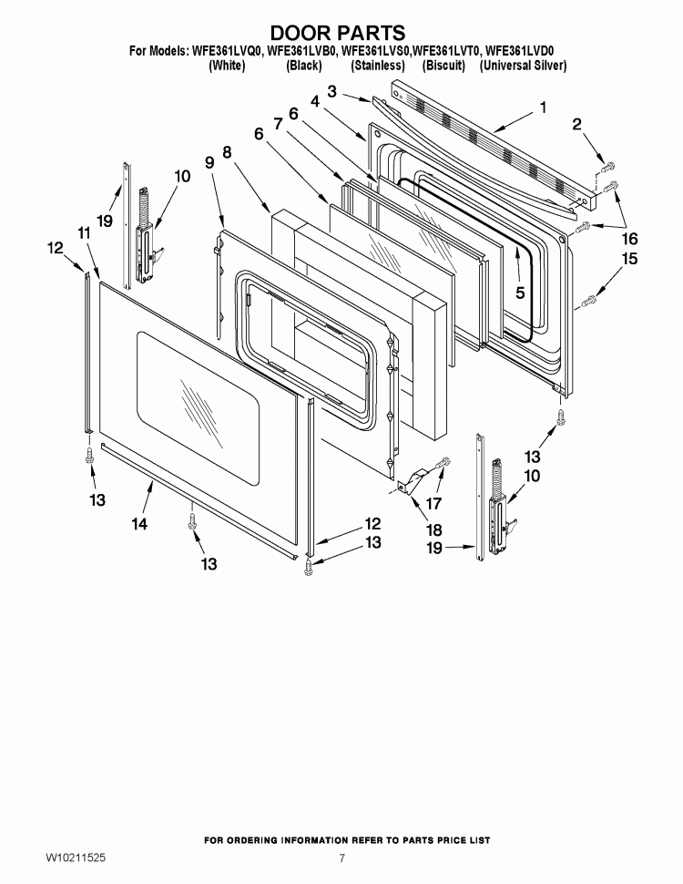 DOOR PARTS Diagram and Parts List for WFE361LVS0  Whirlpool Range