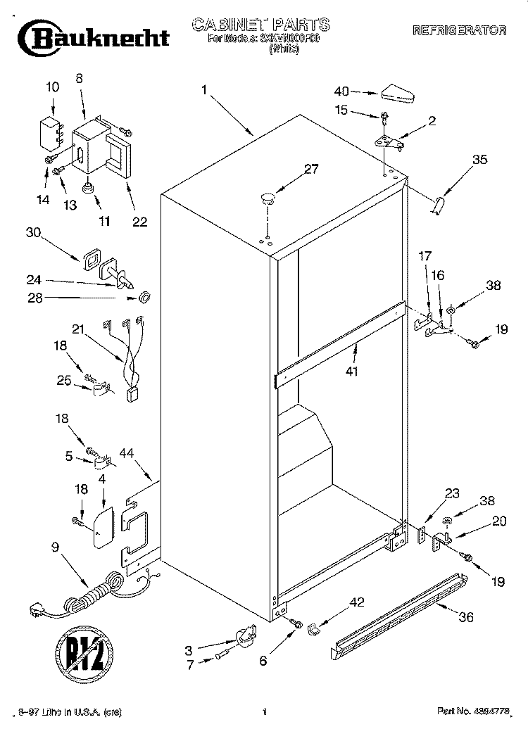 CABINET Diagram and Parts List for 3XKVN600F00  Whirlpool Refrigerator