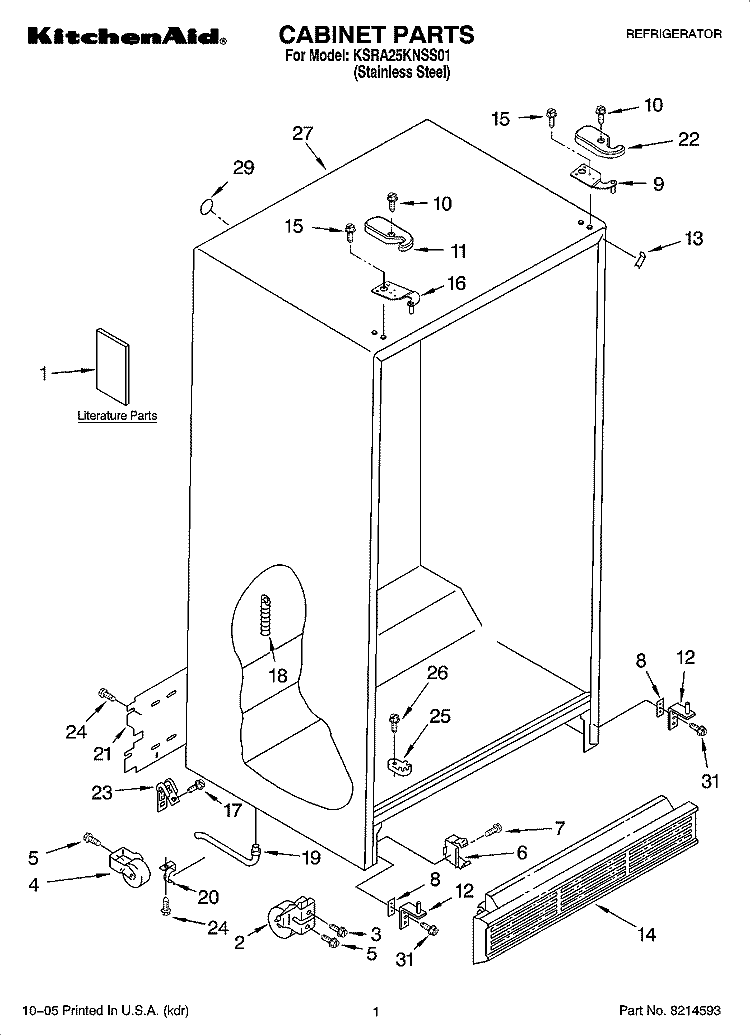 CABINET PARTS Diagram and Parts List for KSRA25KNSS01  KitchenAid Refrigerator