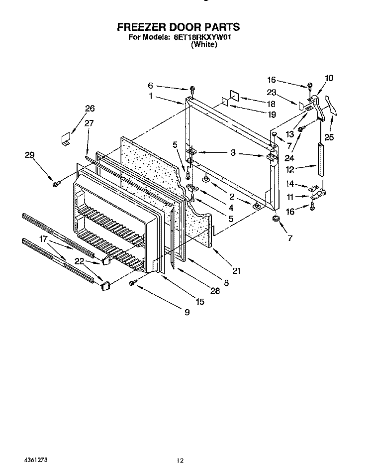 FREEZER DOOR Diagram and Parts List for 6ET18RKXYW01  Whirlpool Refrigerator