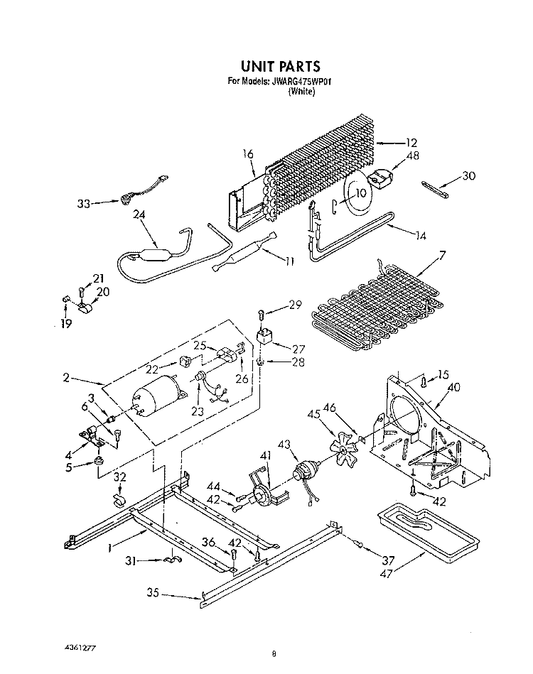 UNIT Diagram and Parts List for JWARG475WP01  Whirlpool Refrigerator