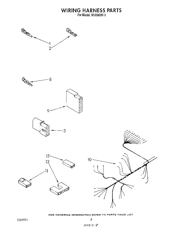 WIRING HARNESS Diagram and Parts List for WU3000V0  Roper Dishwasher