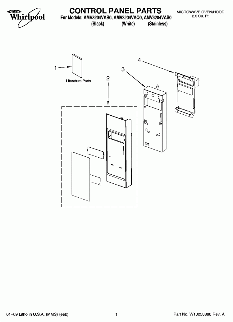 CONTROL PANEL PARTS Diagram and Parts List for AMV3204VAS0  Amana Microwave