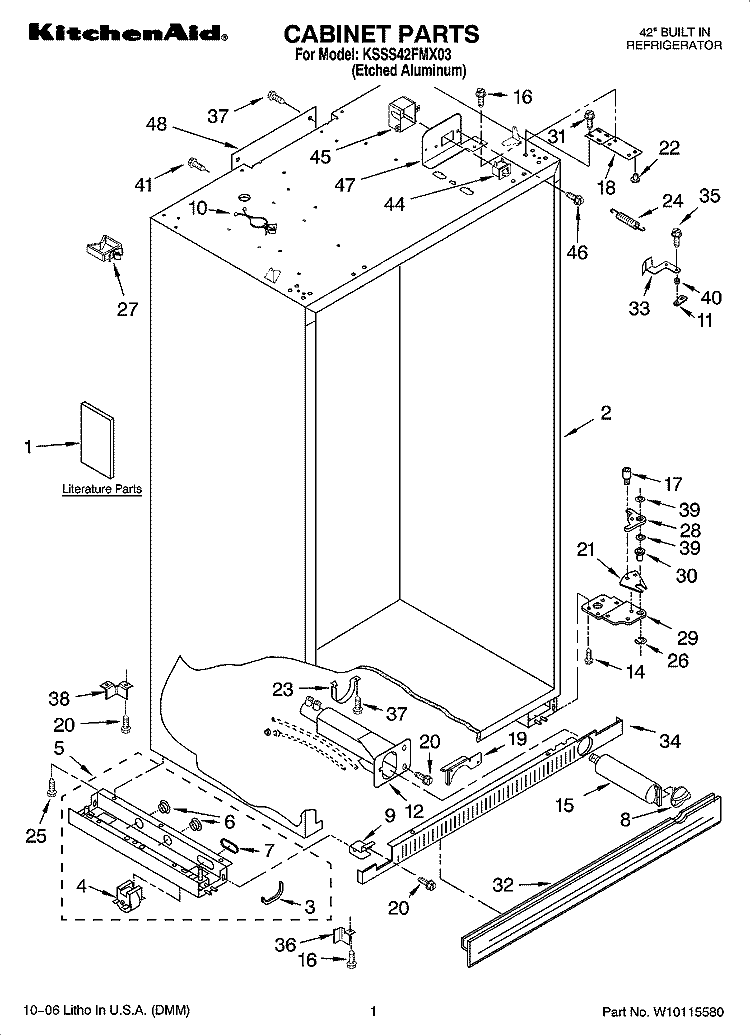 CABINET PARTS Diagram and Parts List for KSSS42FMX03  KitchenAid Refrigerator