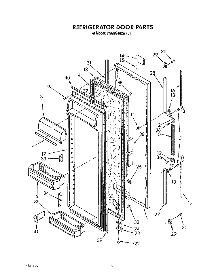 REFRIGERATOR DOOR Diagram and Parts List for JWARG482WP01  Whirlpool Refrigerator