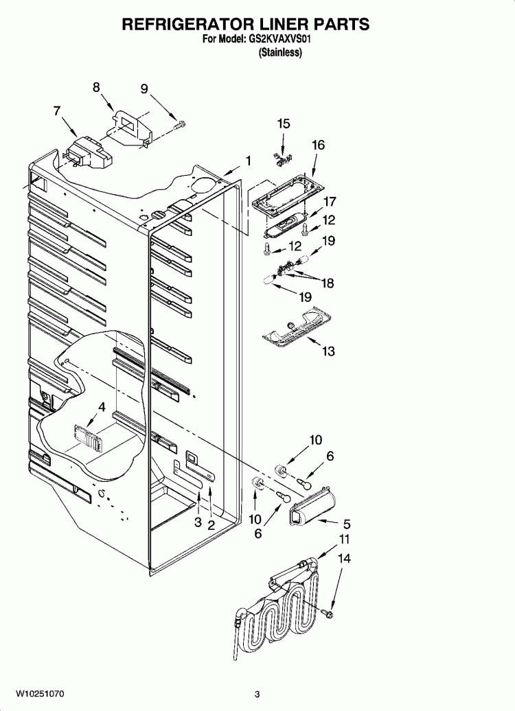 REFRIGERATOR LINER PARTS Diagram and Parts List for GS2KVAXVS01  Whirlpool Refrigerator
