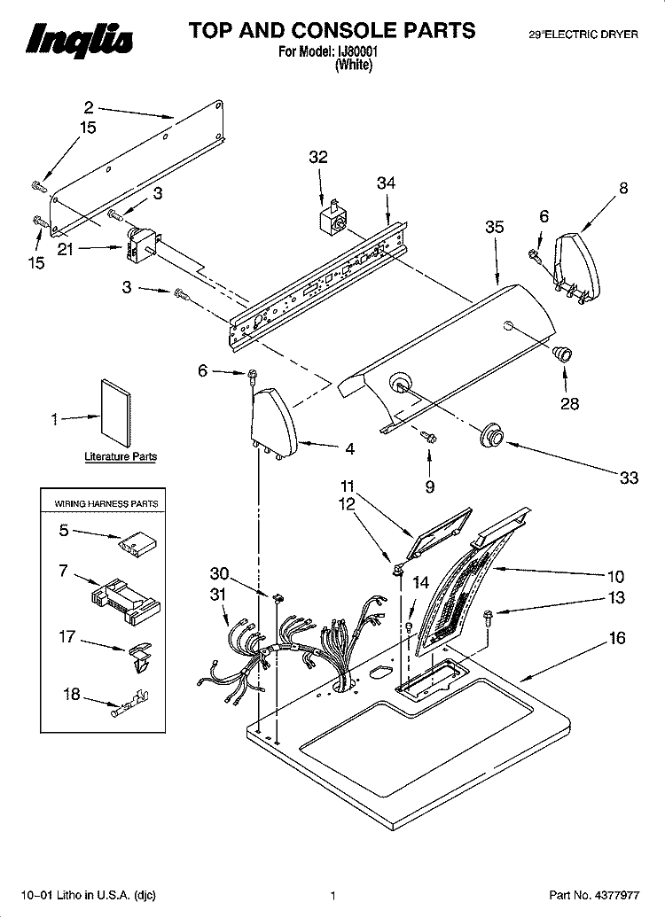 TOP AND CONSOLE PARTS Diagram and Parts List for IJ80001  Inglis Dryer