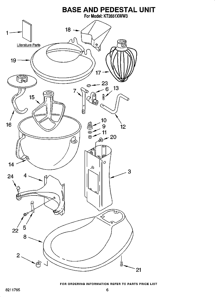 BASE AND PEDESTAL UNIT AND ACCESSORY PARTS Diagram and Parts List for KT2651XWW3  KitchenAid Mixer