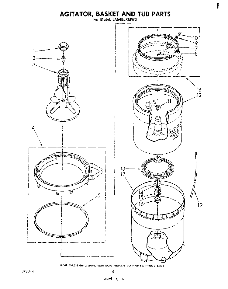 AGITATOR, BASKET, AND TUB Diagram and Parts List for LA5460XMW3  Whirlpool Washer