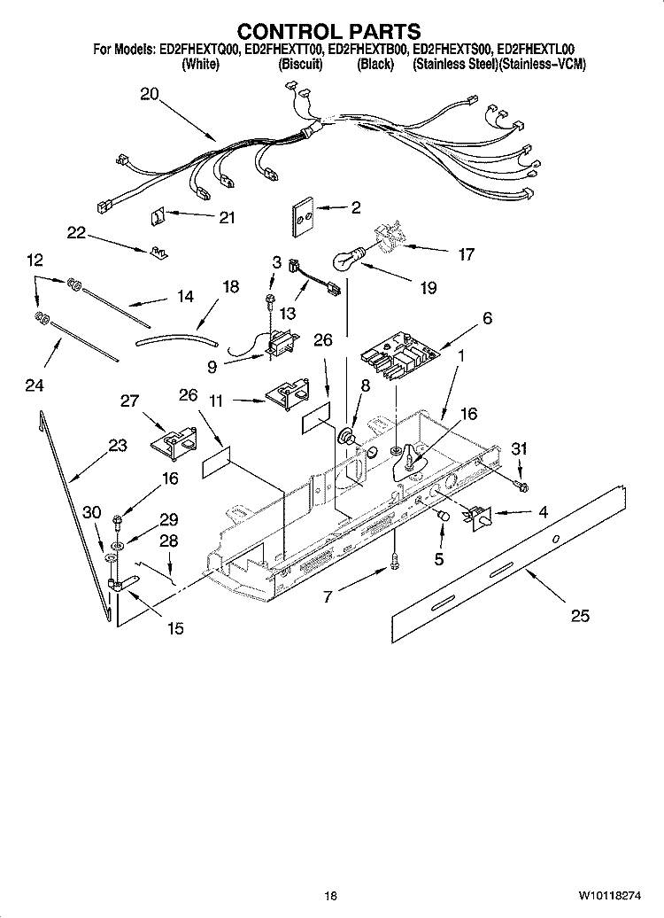 CONTROL PARTS Diagram and Parts List for ED2FHEXTB00  Whirlpool Refrigerator