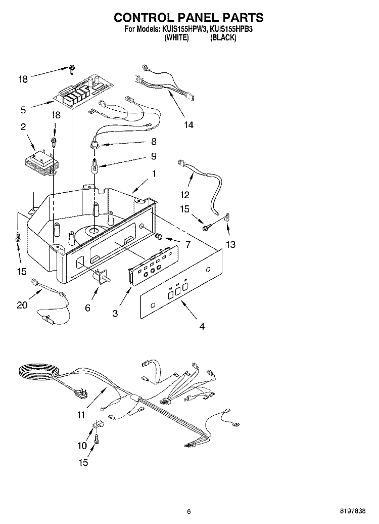 CONTROL PANEL Diagram and Parts List for KUIS155HPB3  KitchenAid Ice Maker