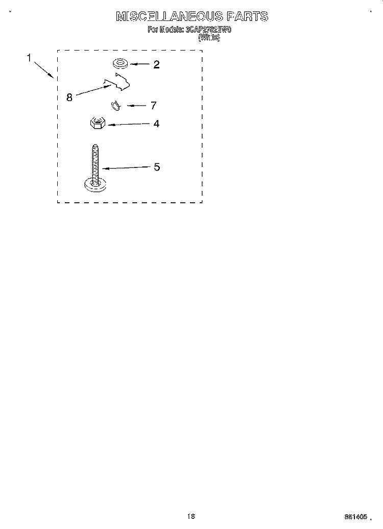 MISCELLANEOUS, LIT/OPTIONAL Diagram and Parts List for 6CAP2782EW0  Whirlpool Washer