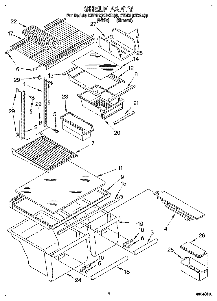 SHELF Diagram and Parts List for KTRD18KDWH03  Whirlpool Refrigerator