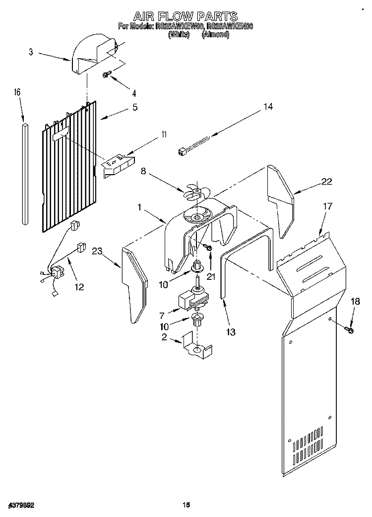 AIR FLOW Diagram and Parts List for RS25AWXEW00  Roper Refrigerator