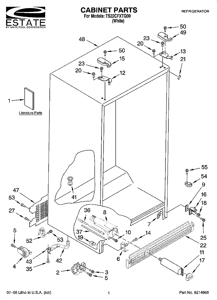 CABINET PARTS Diagram and Parts List for TS22CFXTQ00  Estate Refrigerator