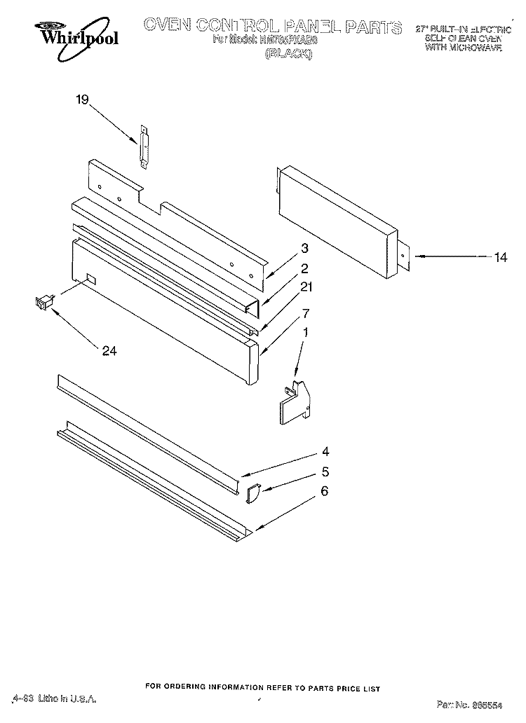OVEN CONTROL, LITERATURE Diagram and Parts List for RM765PXAB0  Whirlpool Wall Oven