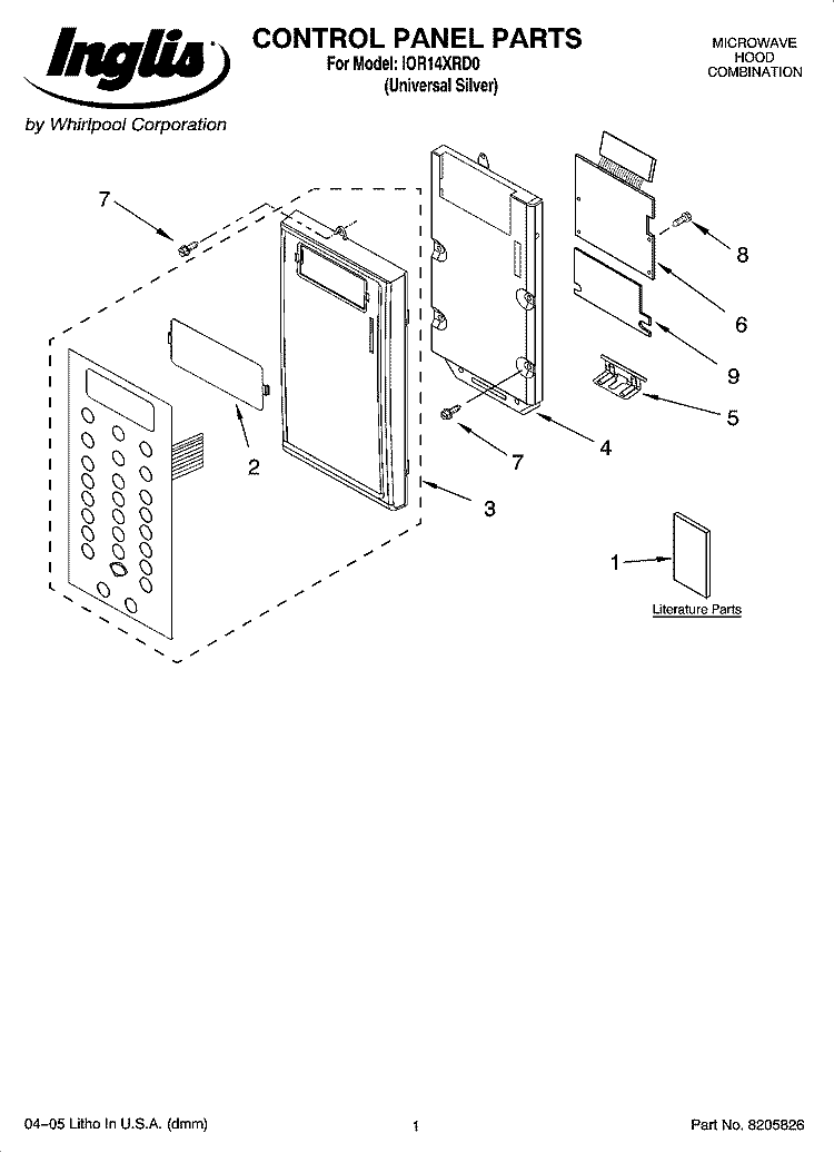 CONTROL PANEL PARTS Diagram and Parts List for IOR14XRD0  Inglis Microwave