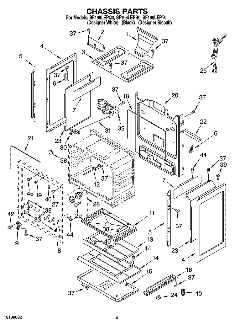 CHASSIS PARTS Diagram and Parts List for SF196LEPT0  Whirlpool Range