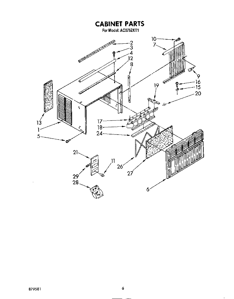 CABINET Diagram and Parts List for AC0752XT1  Whirlpool Air Conditioner