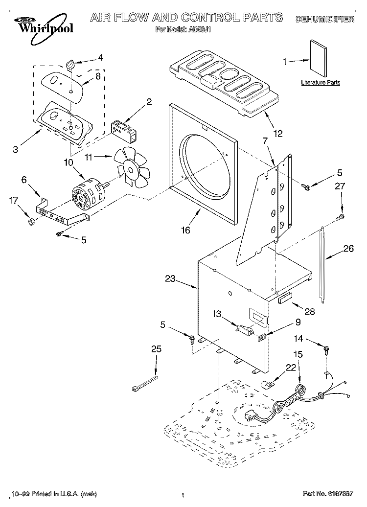 SECTION Diagram and Parts List for AD50J1  Whirlpool Dehumidifier